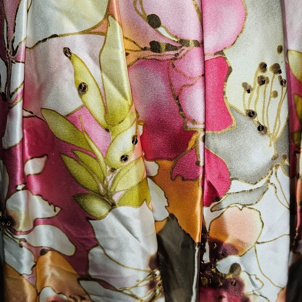 Adrianna Papell Silk Occasions Floral Halter Midi Dress Pink Orange White M - Picture 7 of 12